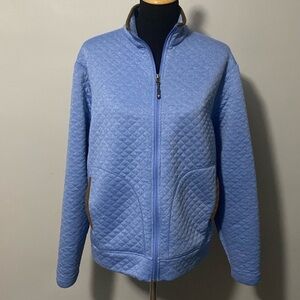 Cremieux Classics Women’s Quilted Light Blue Jacket Brown Trim & Patches Sz L